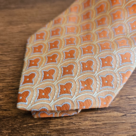Ted Baker London Mens Orange Scalloped Ogee Jacquard Pattern Silk Necktie USA - Picture 4 of 7